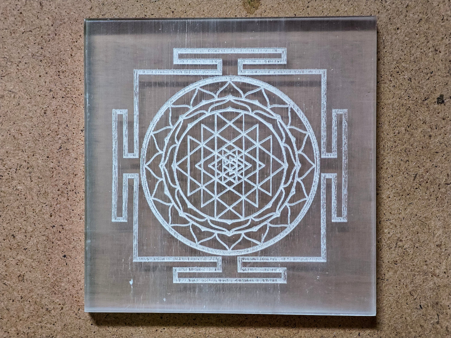 Selenite plate - For Cleansing Crystals (Engraved) 3 inch